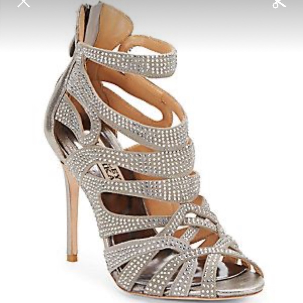 Badgley Mischka Platino silver gold Metallic Wedding Shoes 4” heels Sz 6,5M